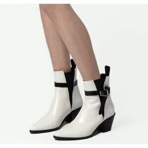 New Zadig & Voltaire Tyler Cecilia Vintage Patent Ankle Boot Belted Ice White 36